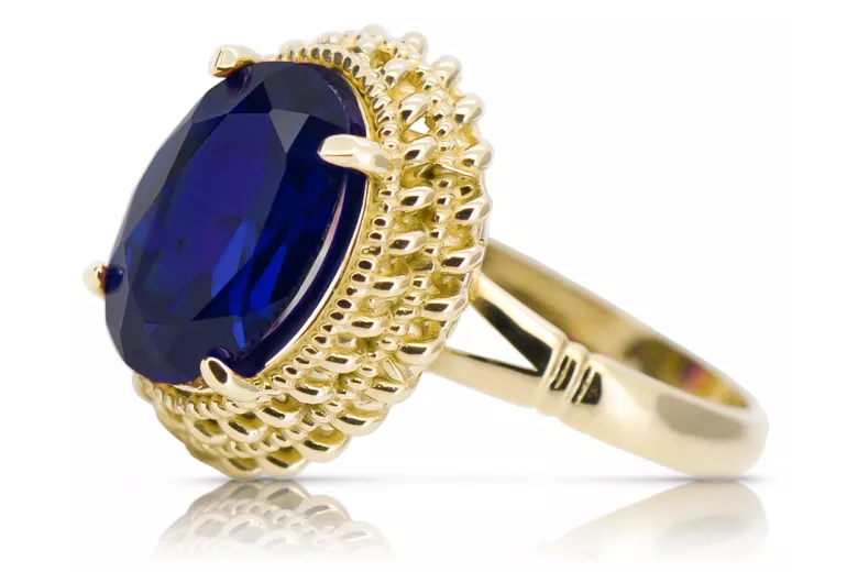 14k żółte złoto Szafir Pierścionek Vintage vrc068y